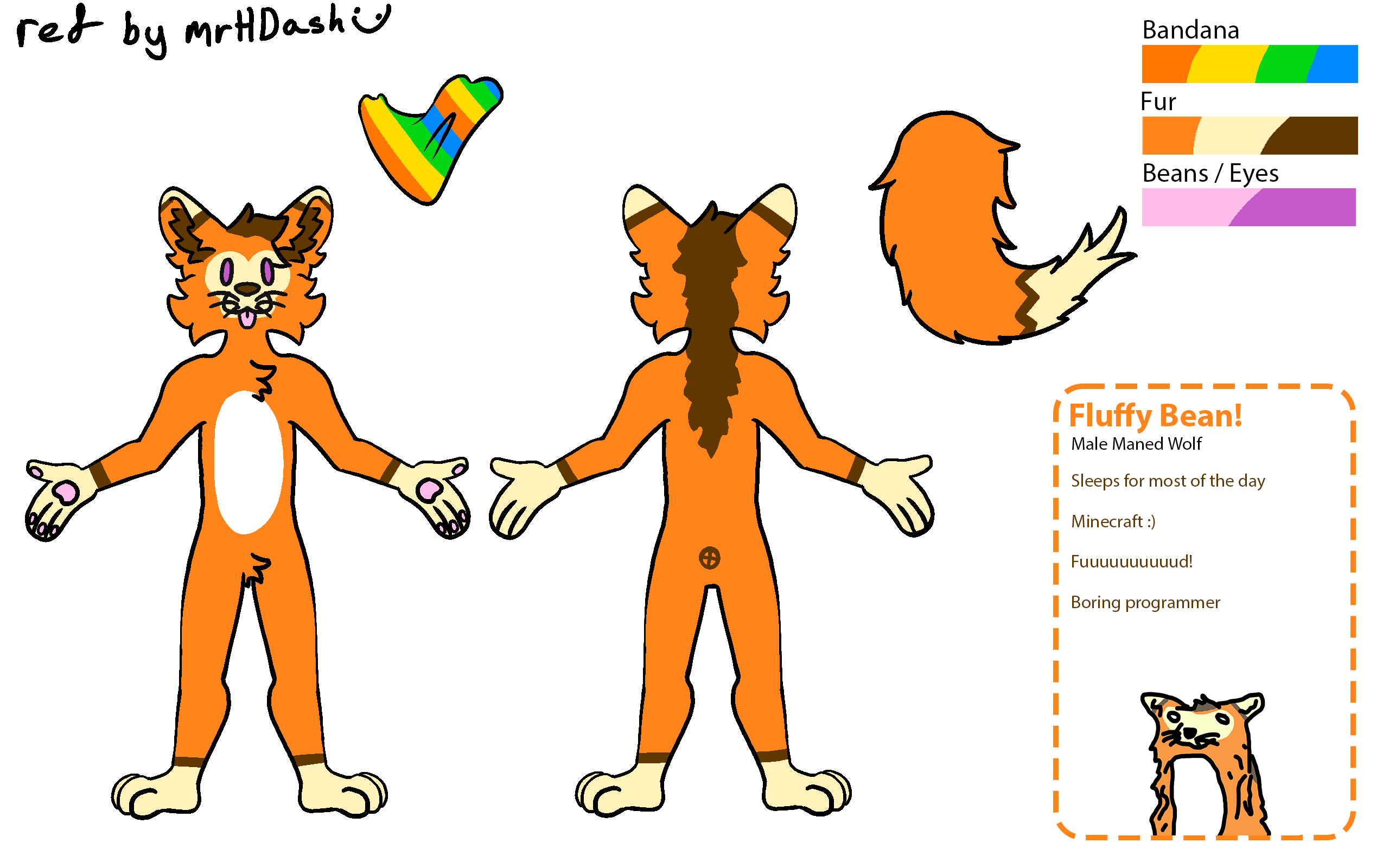 Ref Sheet containing an orange anthro Maned Wolf.